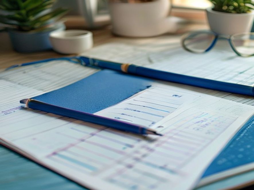 Notebook with habit tracking and strategy planning sketches