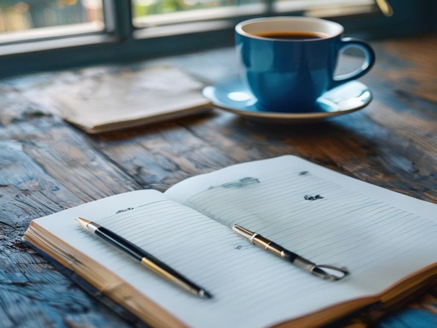Notebook with morning routine planning and progression notes