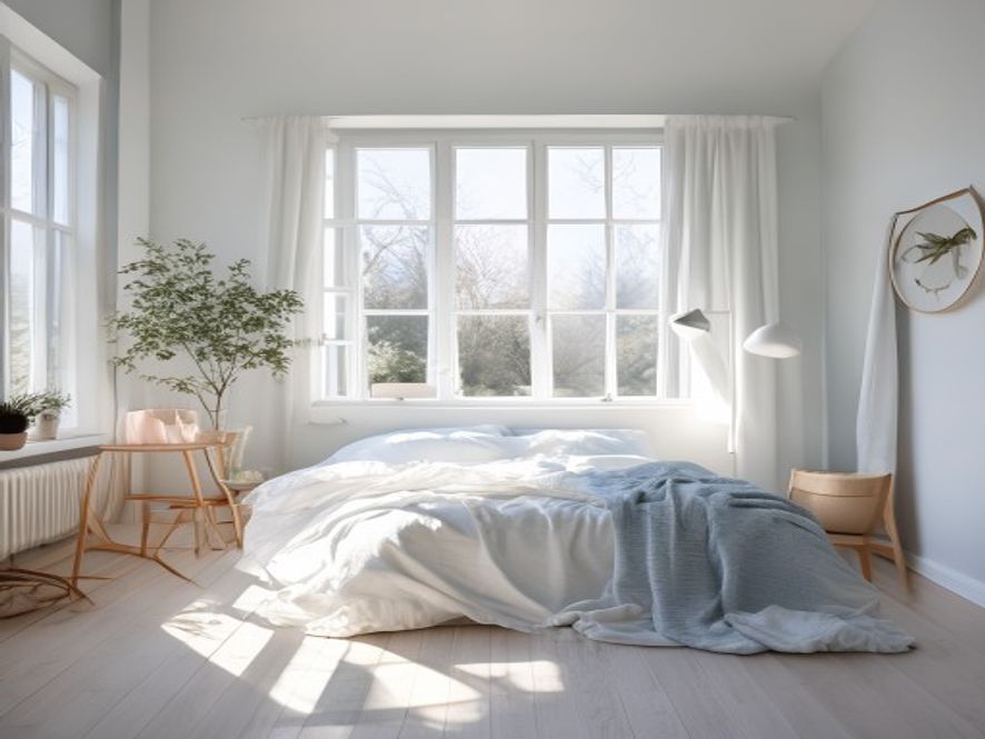Sunlit morning room with workspace ready for the day